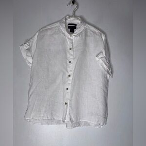 rachel rachel roy White Collar Short Sleeve Button Down Linen Top‎ Small